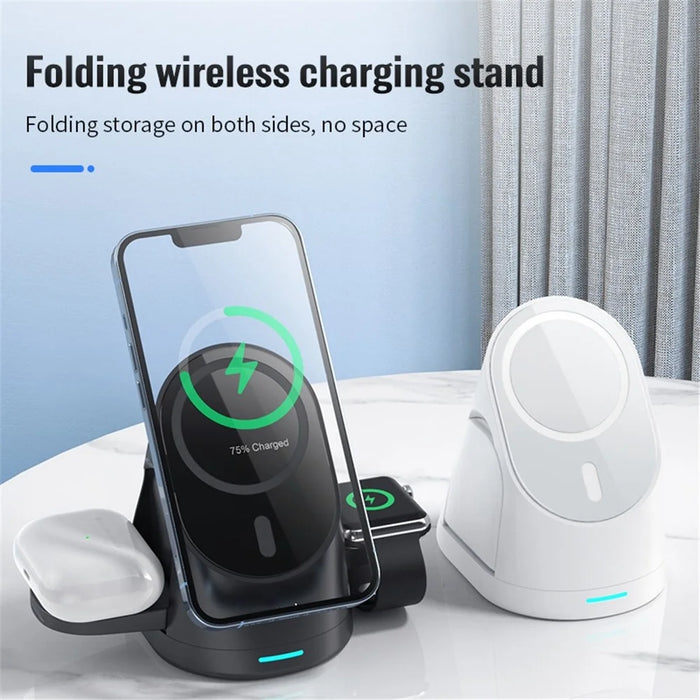 LFX-179 3 in 1 15W Wireless Charger Folding Fast Charging Dock Magnetic Charging Station for iPhone iWatch AirPods - Black - 6