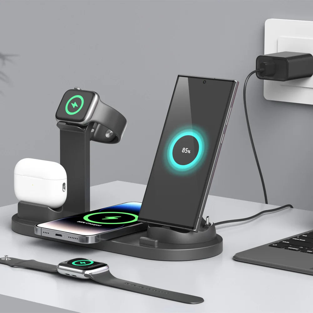 BXD-07 4 in 1 QC3.0 15W Fast Charging Magnetic Wireless Charger for iPhone/Apple Watch/AirPods - Black - 2