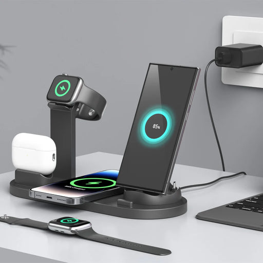 BXD-07 4 in 1 QC3.0 15W Fast Charging Magnetic Wireless Charger for iPhone/Apple Watch/AirPods - Black - 2