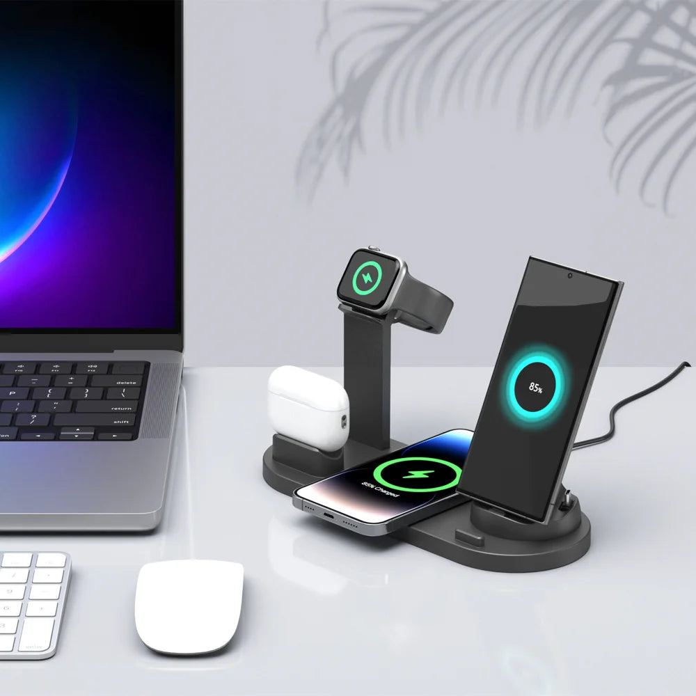 BXD-07 4 in 1 QC3.0 15W Fast Charging Magnetic Wireless Charger for iPhone/Apple Watch/AirPods - Black - 3
