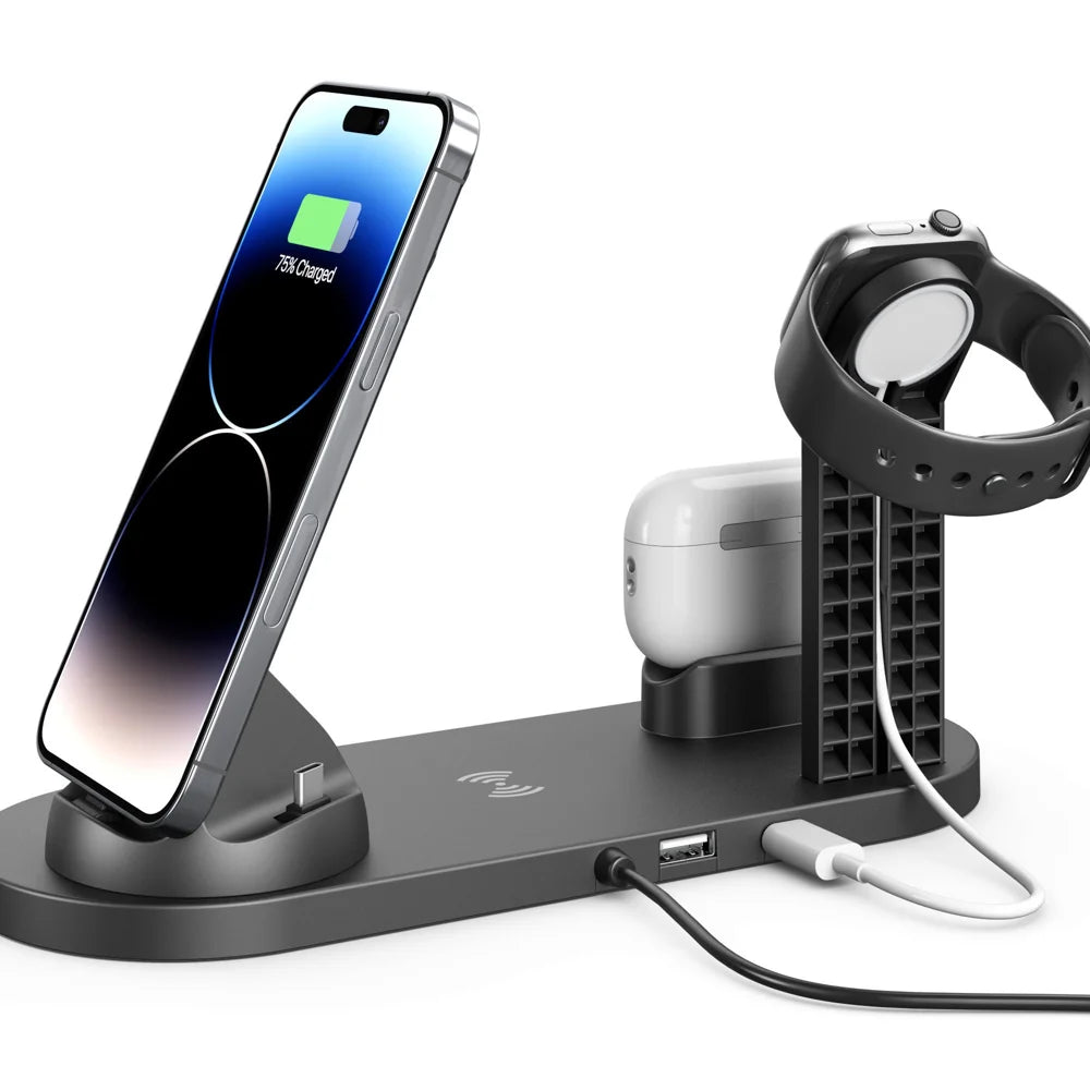 BXD-07 4 in 1 QC3.0 15W Fast Charging Magnetic Wireless Charger for iPhone/Apple Watch/AirPods - Black - 4