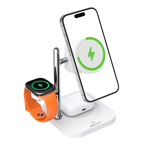 ACEFAST E39 4 in 1 Desktop Wireless Charger with Night Light Phone Watch Earphone Charging Station - White - 1