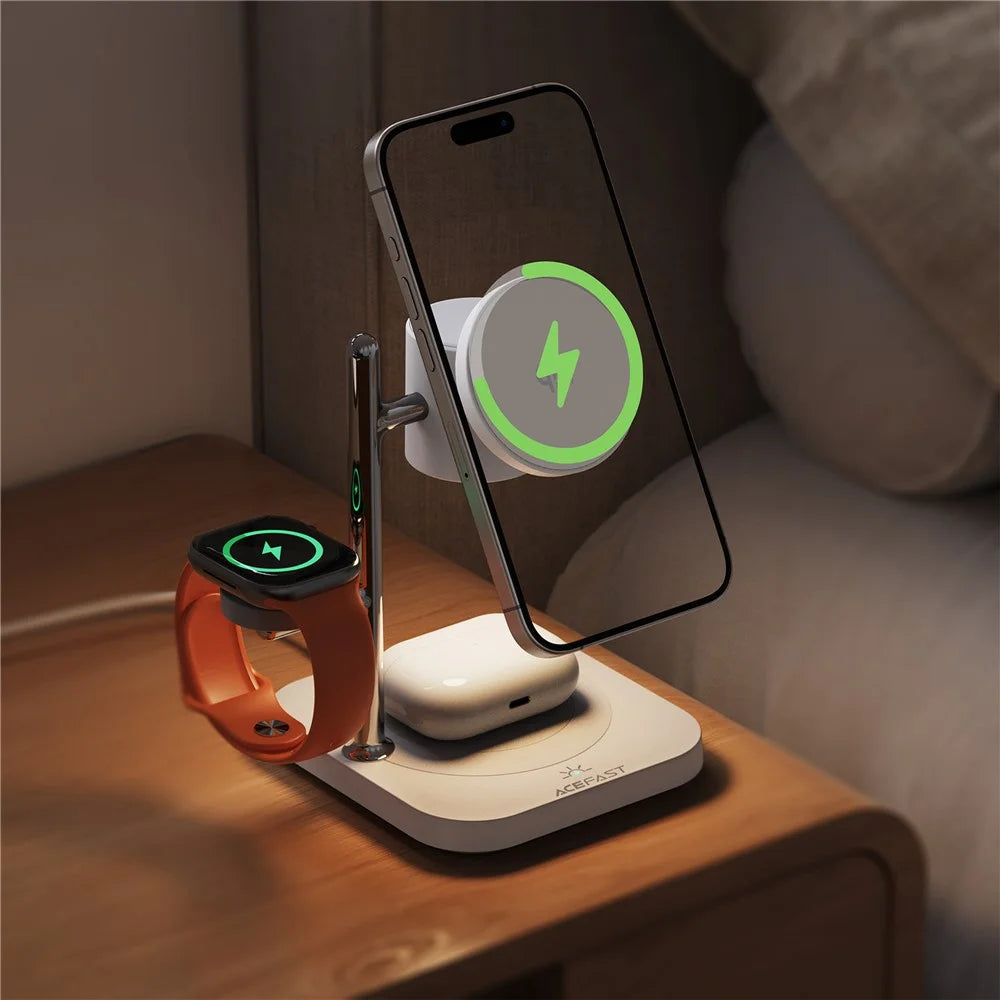 ACEFAST E39 4 in 1 Desktop Wireless Charger with Night Light Phone Watch Earphone Charging Station - White - 6