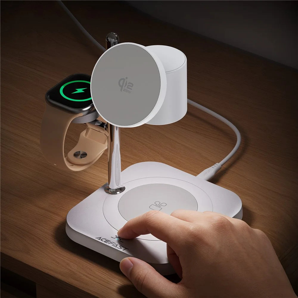 ACEFAST E39 4 in 1 Desktop Wireless Charger with Night Light Phone Watch Earphone Charging Station - White - 7