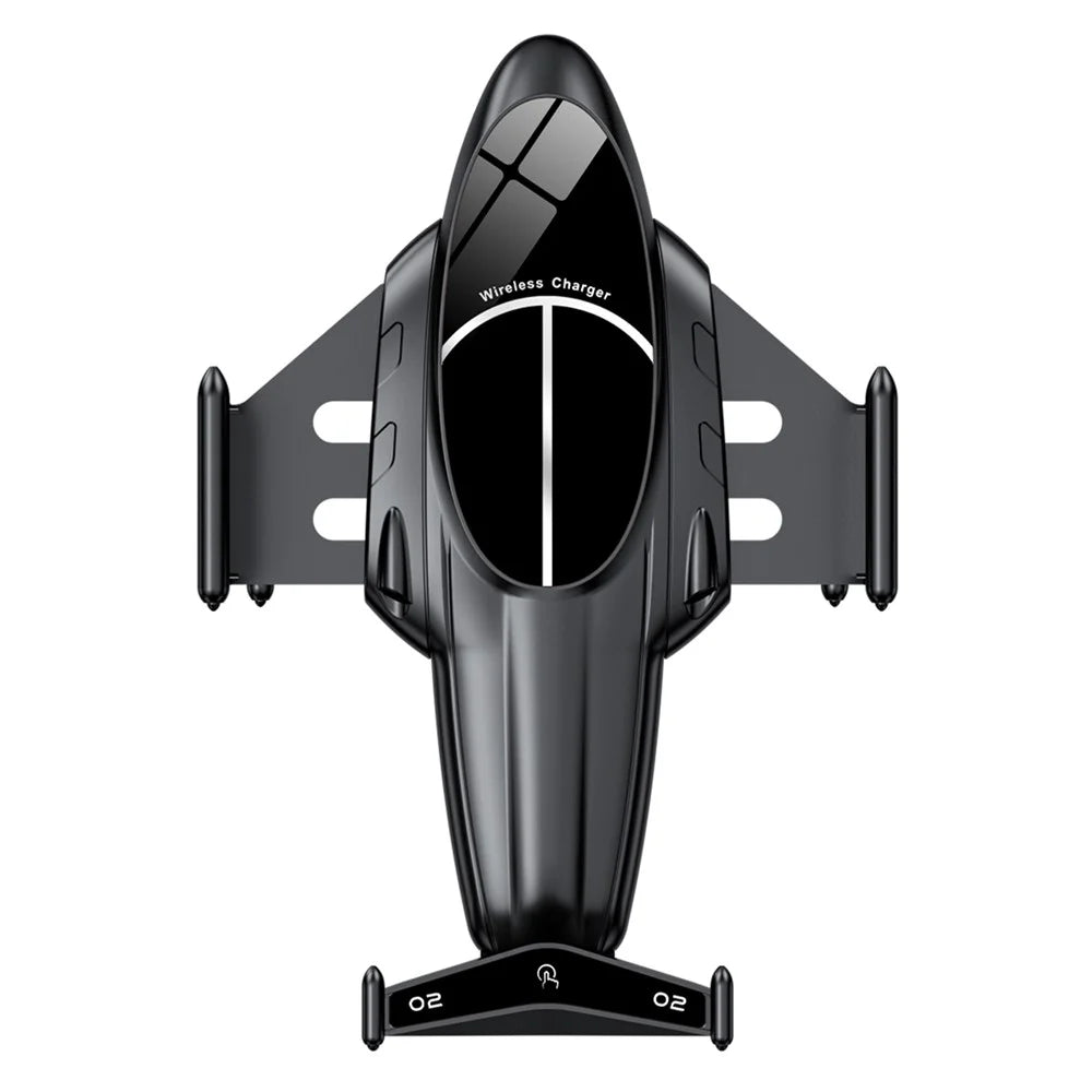 FJ11 Airplane Shape Intelligent Induction Car Air Vent Mount Phone Holder 15W Wireless Charger - Black - 2