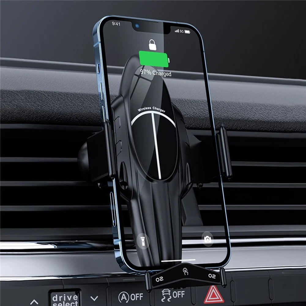 FJ11 Airplane Shape Intelligent Induction Car Air Vent Mount Phone Holder 15W Wireless Charger - Black - 3