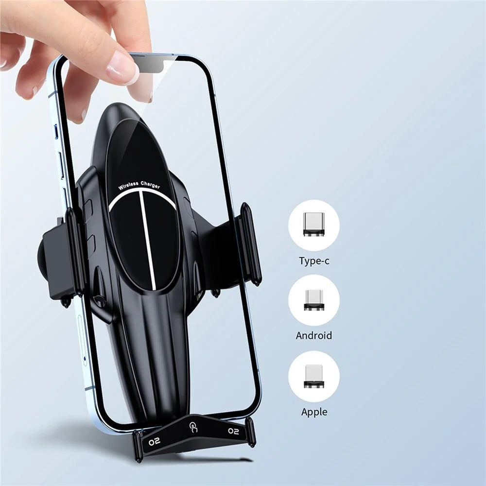 FJ11 Airplane Shape Intelligent Induction Car Air Vent Mount Phone Holder 15W Wireless Charger - Black - 4