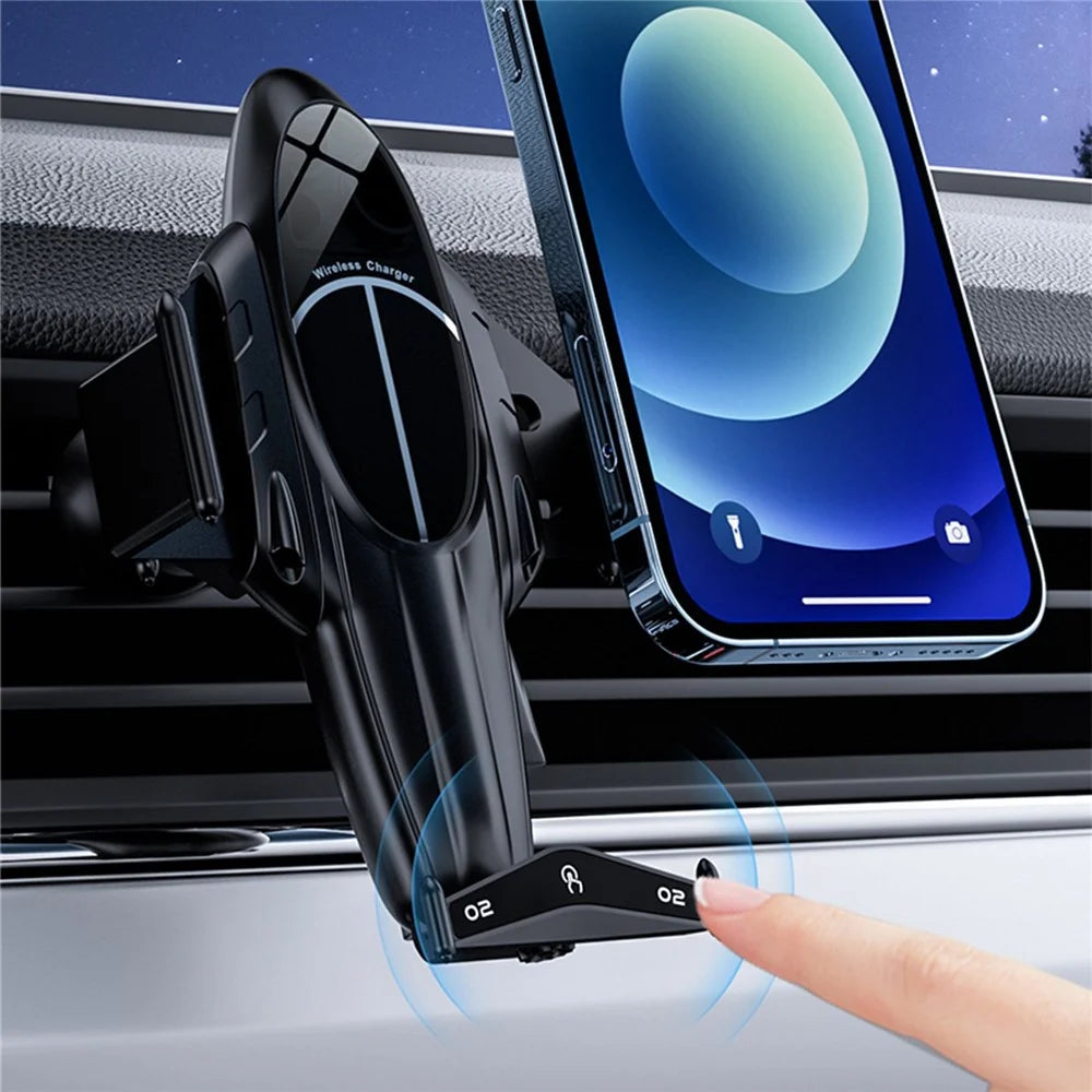 FJ11 Airplane Shape Intelligent Induction Car Air Vent Mount Phone Holder 15W Wireless Charger - Black - 6
