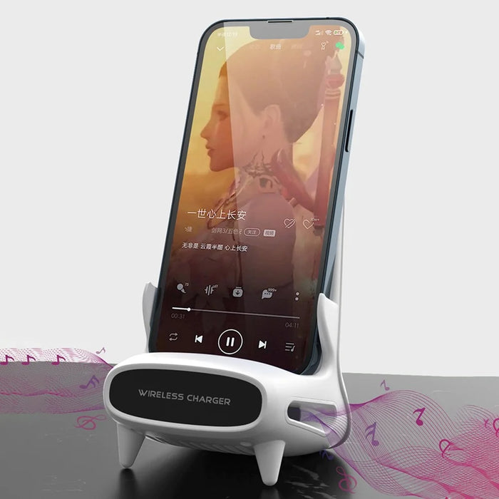 M111 Sound Amplifier Mini Chair 15W Fast Charging Wireless Charger Phone Holder Stand - 6