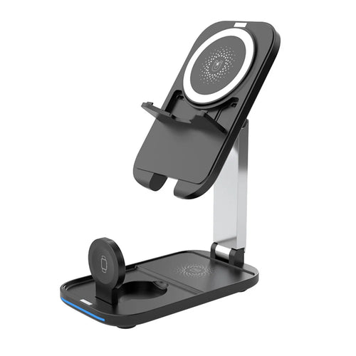 3 in 1 Wireless Charging Station Foldable Stand for iPhone / Apple Watch / AirPods 15W Magnetic Fast Charger - Black - 1
