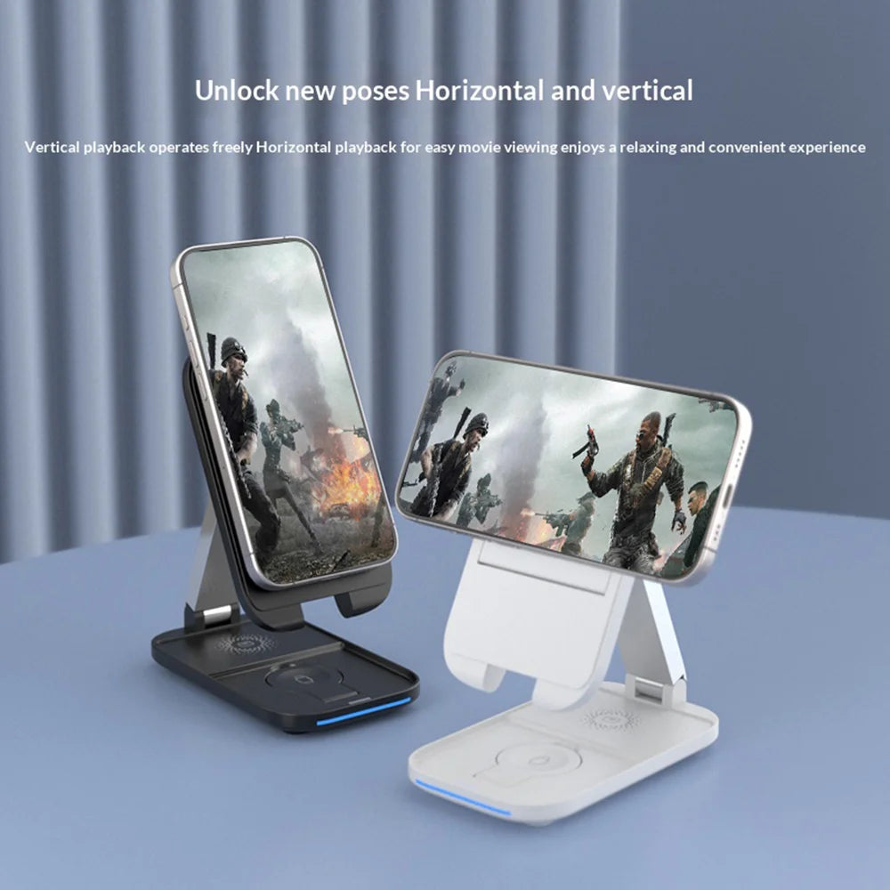 3 in 1 Wireless Charging Station Foldable Stand for iPhone / Apple Watch / AirPods 15W Magnetic Fast Charger - Black - 5