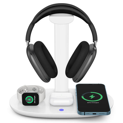B-15A For AirPods Max Headset Holder Stand 3  in 1 15W Wireless Charging Dock for Phone / Smart Watch / Earbuds - White - 1
