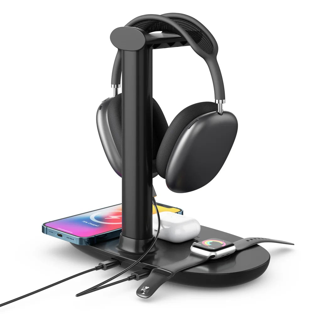 B-15A For AirPods Max Headset Holder Stand 3  in 1 15W Wireless Charging Dock for Phone / Smart Watch / Earbuds - White - 5