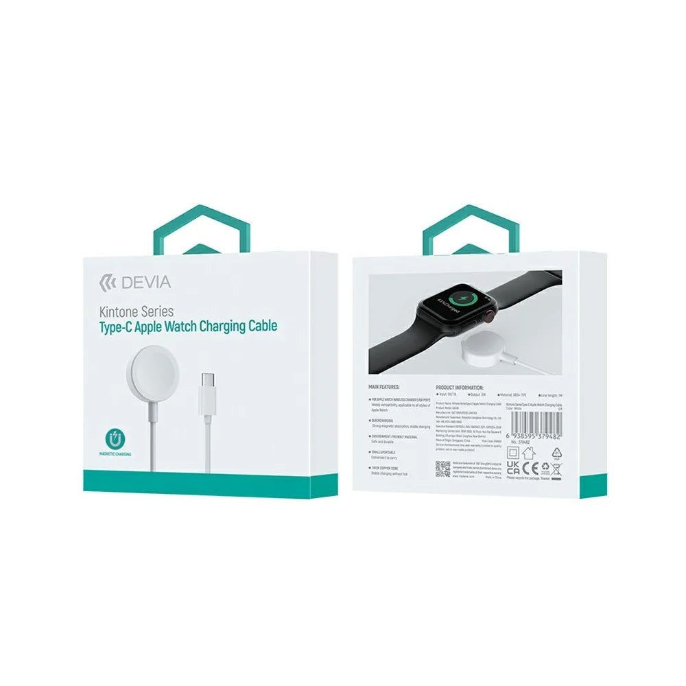 DEVIA Kintone Series for Apple Watch Type-C Magnetic Charger with 1m Charging Cable - White - 5
