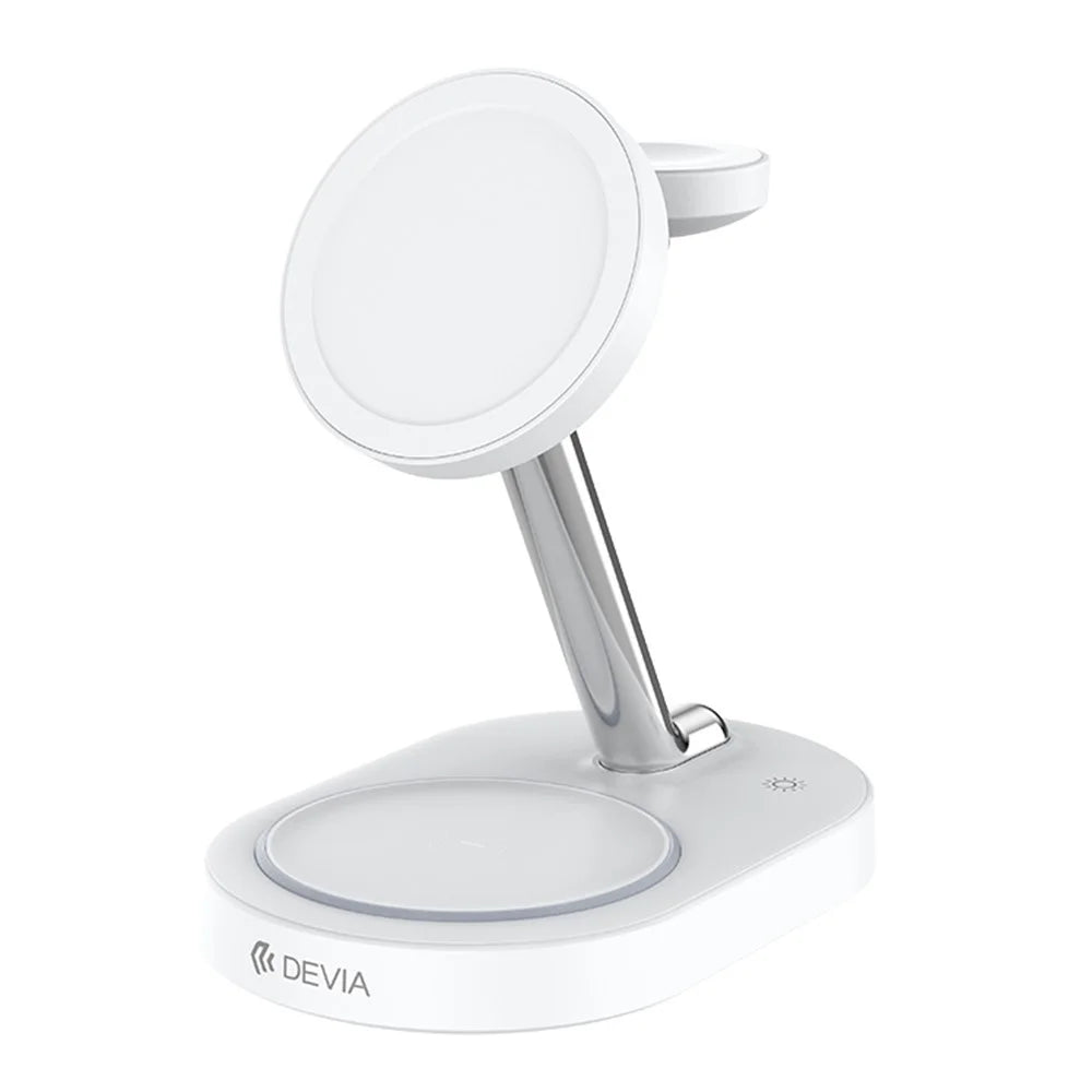 DEVIA Y302 Extreme Speed Series 3 in 1 15W Magnetic Wireless Charger Phone Watch Earbuds Charging Stand - White - 1