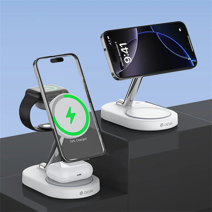 DEVIA Y302 Extreme Speed Series 3 in 1 15W Magnetic Wireless Charger Phone Watch Earbuds Charging Stand - White - 2