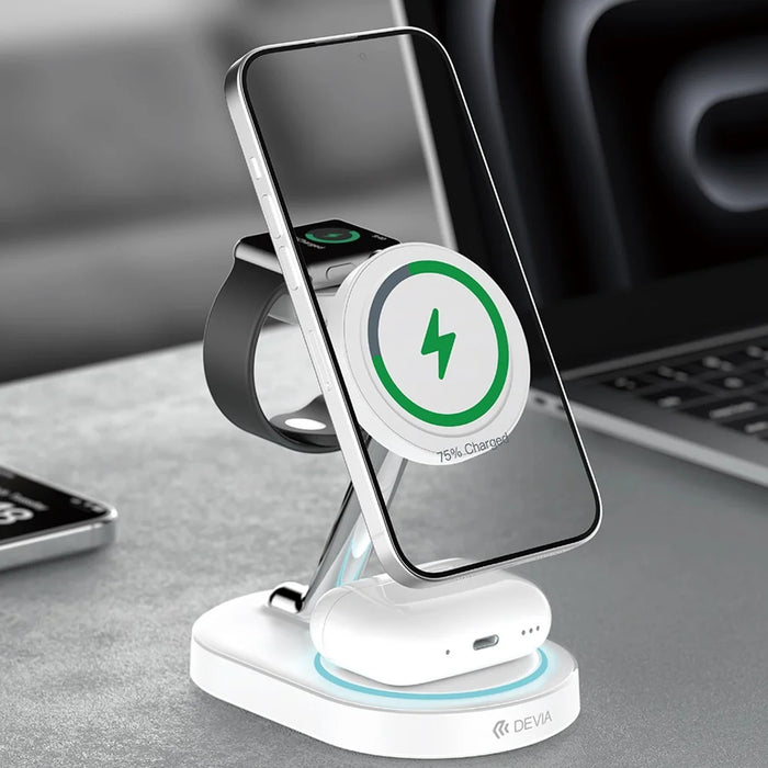 DEVIA Y302 Extreme Speed Series 3 in 1 15W Magnetic Wireless Charger Phone Watch Earbuds Charging Stand - White - 3