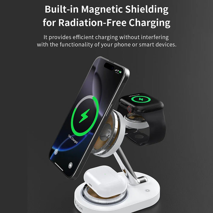 DEVIA Y302 Extreme Speed Series 3 in 1 15W Magnetic Wireless Charger Phone Watch Earbuds Charging Stand - White - 4