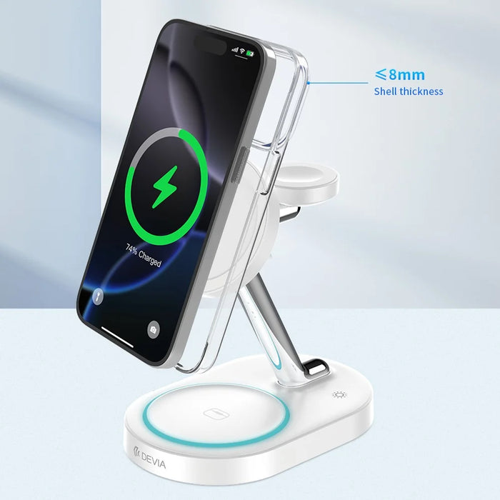 DEVIA Y302 Extreme Speed Series 3 in 1 15W Magnetic Wireless Charger Phone Watch Earbuds Charging Stand - White - 5