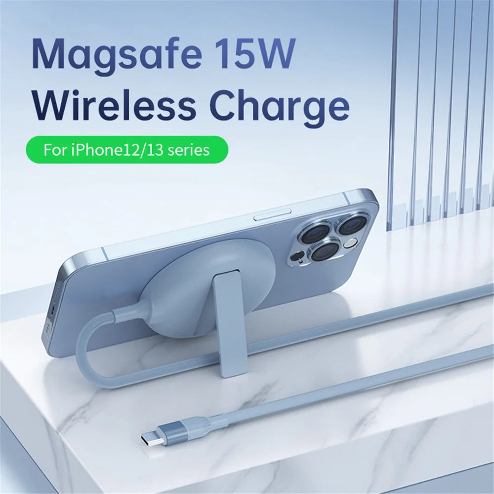 LFX-181 15W Fast Charging Portable Magnetic Wireless Charger with Folding Stand - Blue - 2