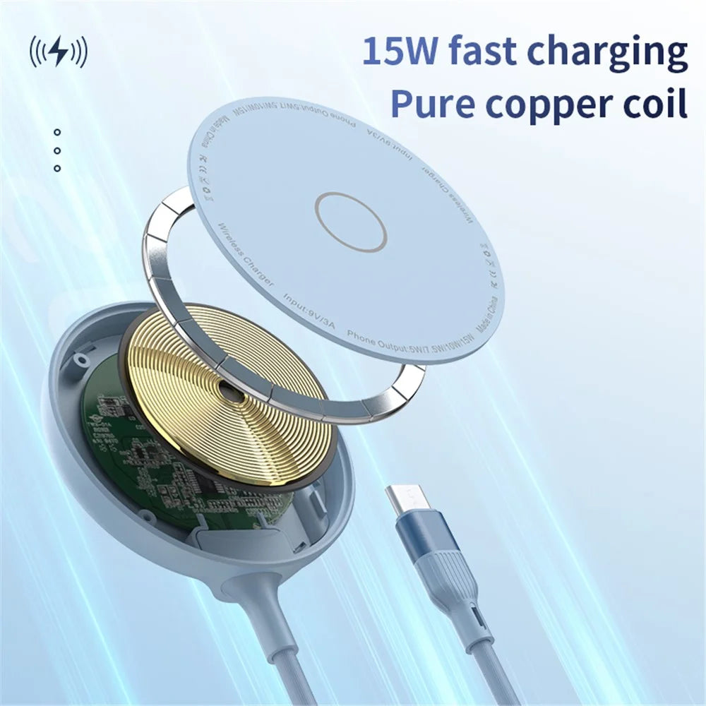 LFX-181 15W Fast Charging Portable Magnetic Wireless Charger with Folding Stand - Blue - 4