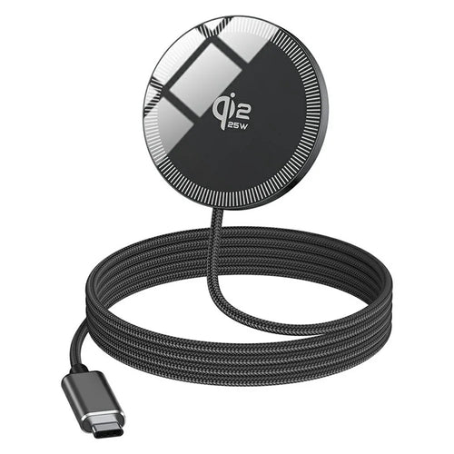 Q12 Portable 25W Fast Charging Pad Compatible with MagSafe Type-C Qi2 Magnetic Wireless Charger - Black - 1