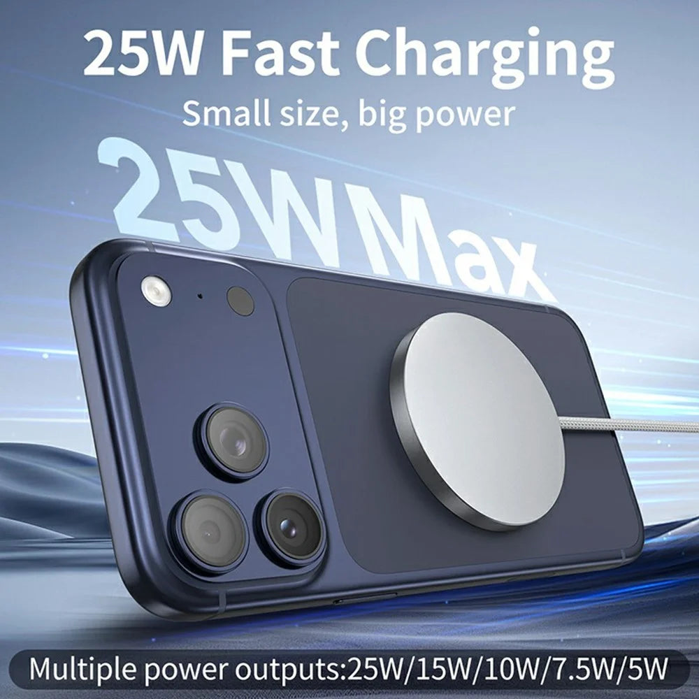 Q12 Portable 25W Fast Charging Pad Compatible with MagSafe Type-C Qi2 Magnetic Wireless Charger - Black - 3