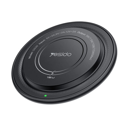 YESIDO DS39 15W Magnetic Wireless Charger Round Desktop Fast Charging Pad for Smartphone Earbuds - Black - 1