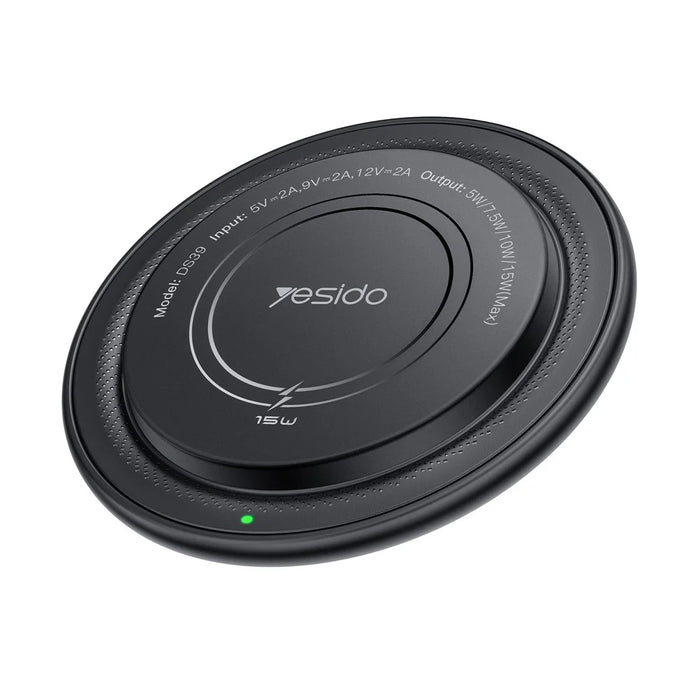 YESIDO DS39 15W Magnetic Wireless Charger Round Desktop Fast Charging Pad for Smartphone Earbuds - Black - 1