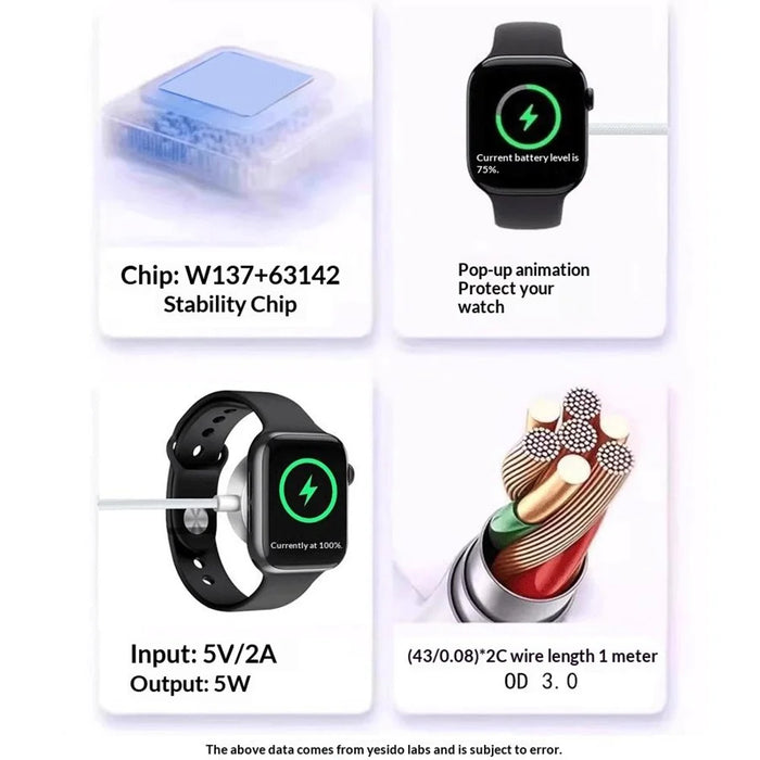 YESIDO DS36 1m For Apple Watch 5W Fast Charging Type-C Cable Magnetic Wireless Charger - White - 7