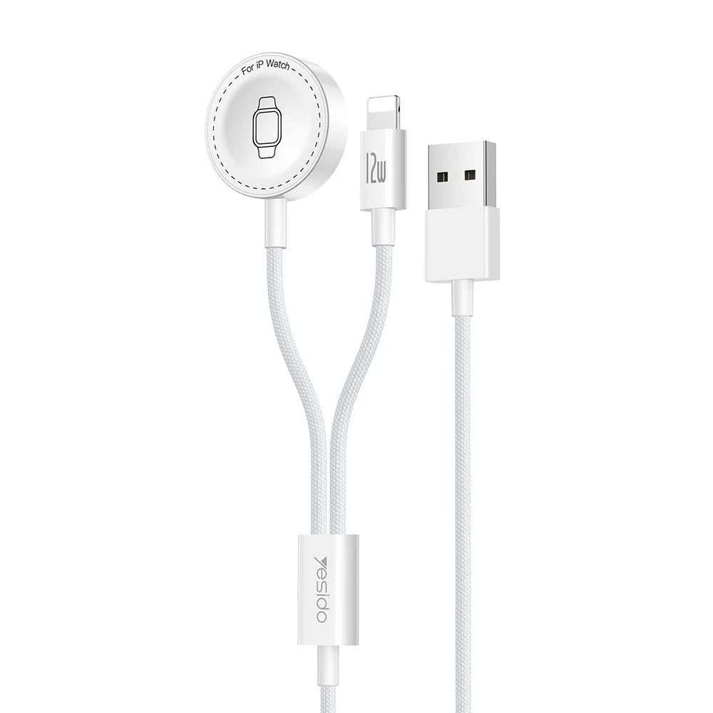 YESIDO DS35 2 in 1 USB-A to iP  /  Wireless Charging Dock for Apple Watch 2.5W Fast Charging Cable - White - 1