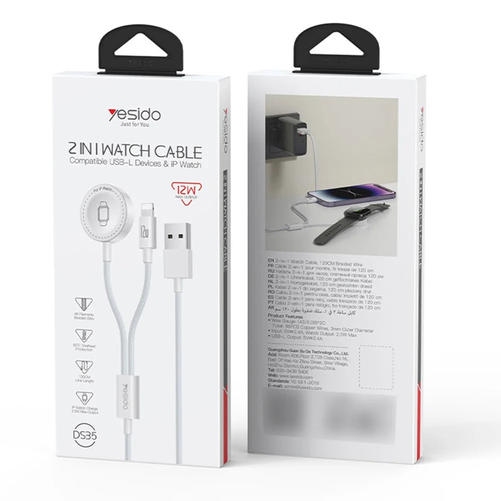 YESIDO DS35 2 in 1 USB-A to iP  /  Wireless Charging Dock for Apple Watch 2.5W Fast Charging Cable - White - 6