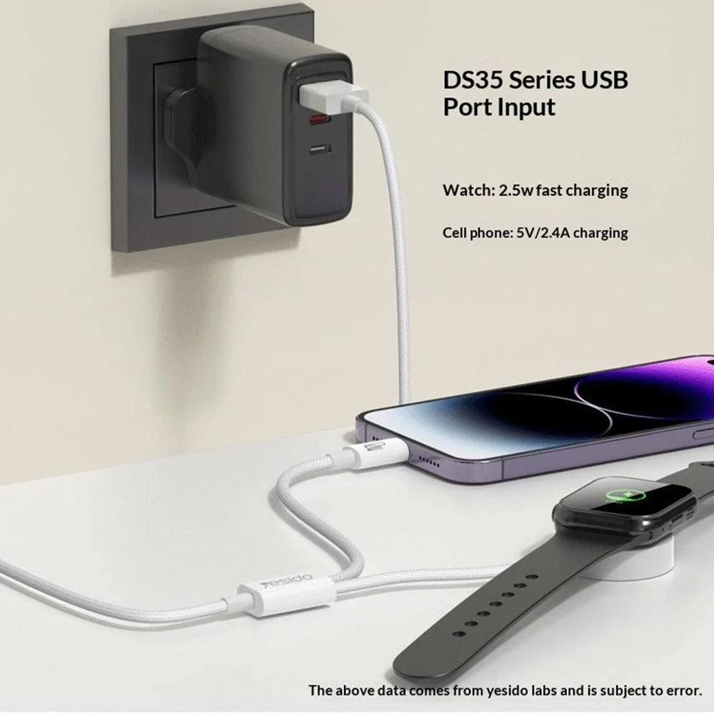 YESIDO DS34 2 in 1 Type-C to iP  /  Wireless Charging Dock for Apple Watch 2.5W Fast Charging Cable - White - 3