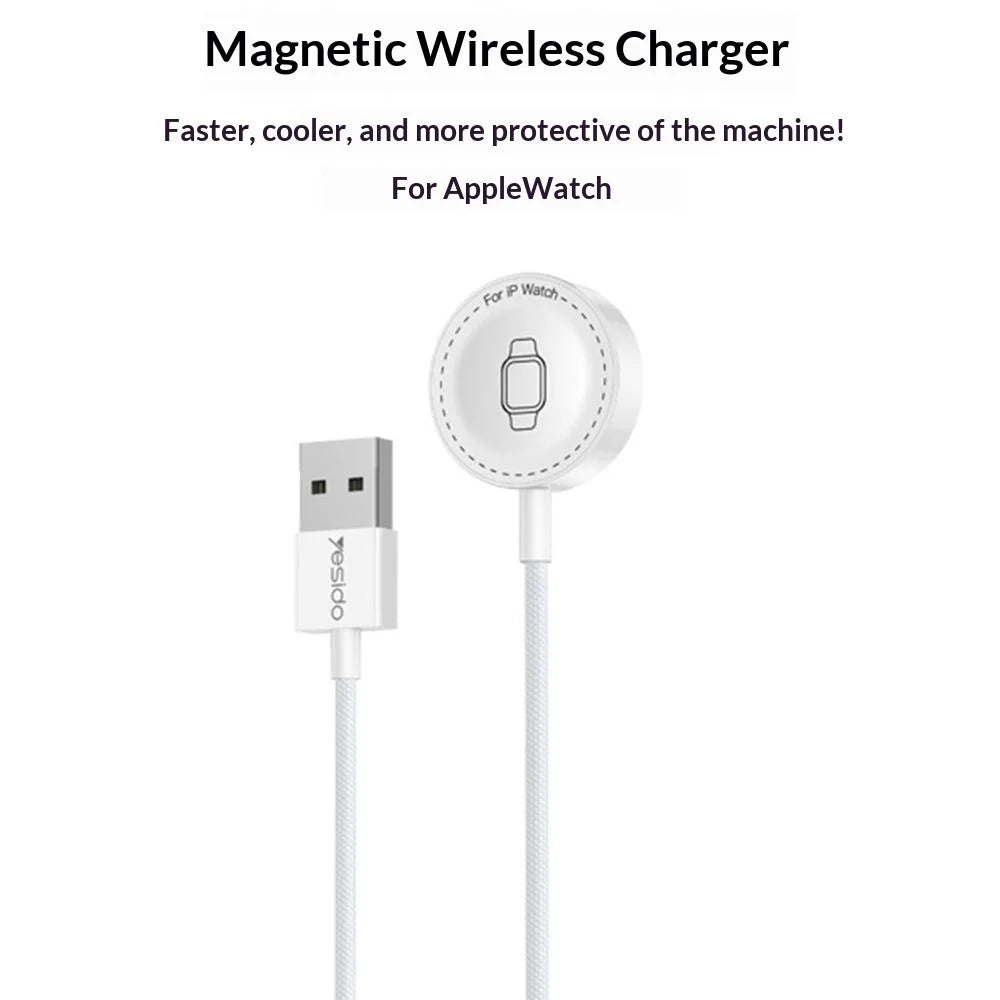 YESIDO DS33 1m 2.5W Fast Charging USB-A Cable for Apple Watch Magnetic Wireless Charger - White - 2