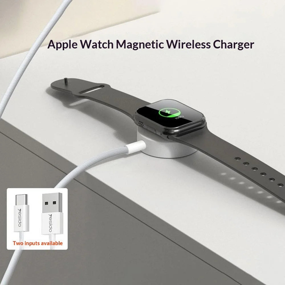 YESIDO DS33 1m 2.5W Fast Charging USB-A Cable for Apple Watch Magnetic Wireless Charger - White - 4