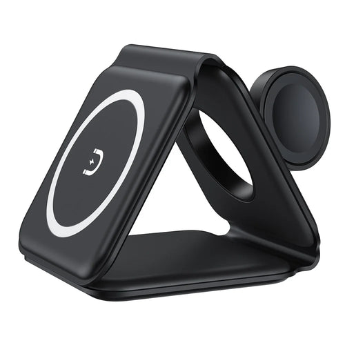 WC-07W 3 in 1 Magnetic Wireless Charger Foldable Charging Dock with Indicator Light - Black - 1