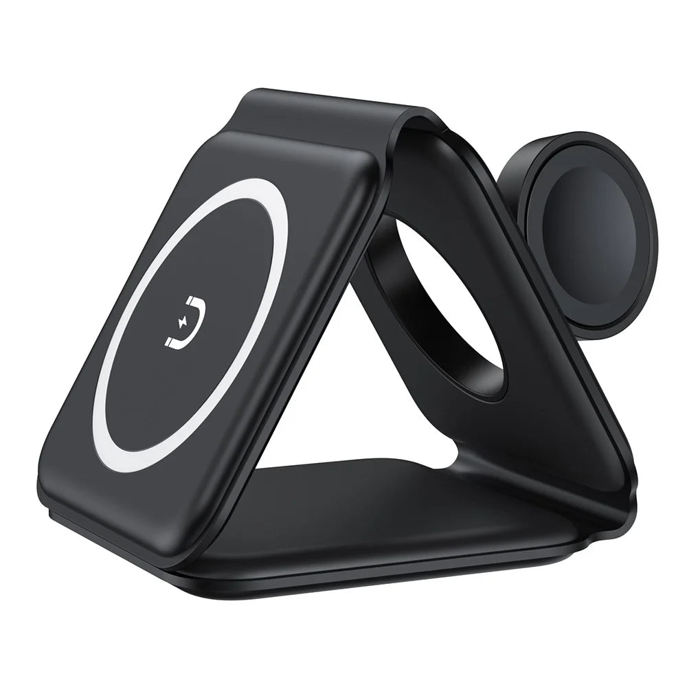 WC-07W 3 in 1 Magnetic Wireless Charger Foldable Charging Dock with Indicator Light - Black - 1