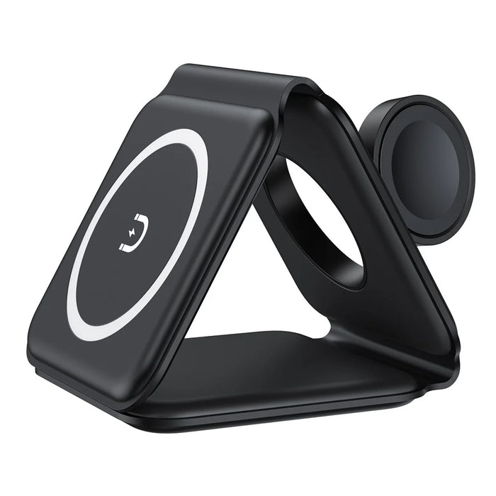 WC-07W 3 in 1 Magnetic Wireless Charger Foldable Charging Dock with Indicator Light - Black - 1