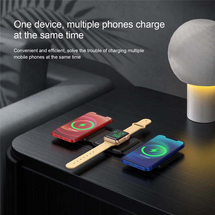 WC-07W 3 in 1 Magnetic Wireless Charger Foldable Charging Dock with Indicator Light - Black - 6
