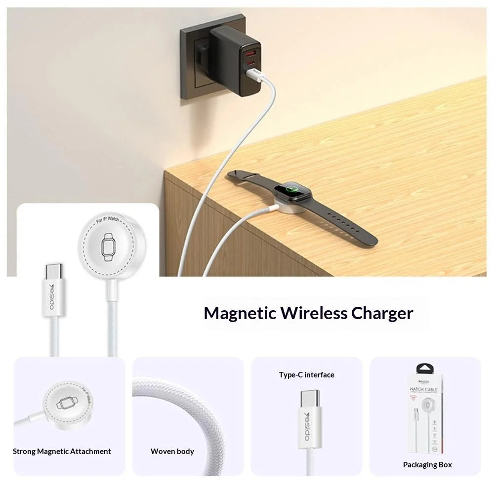 YESIDO DS32 1m 2.5W Fast Charging USB-C Cable for Apple Watch Magnetic Wireless Charger - White - 4
