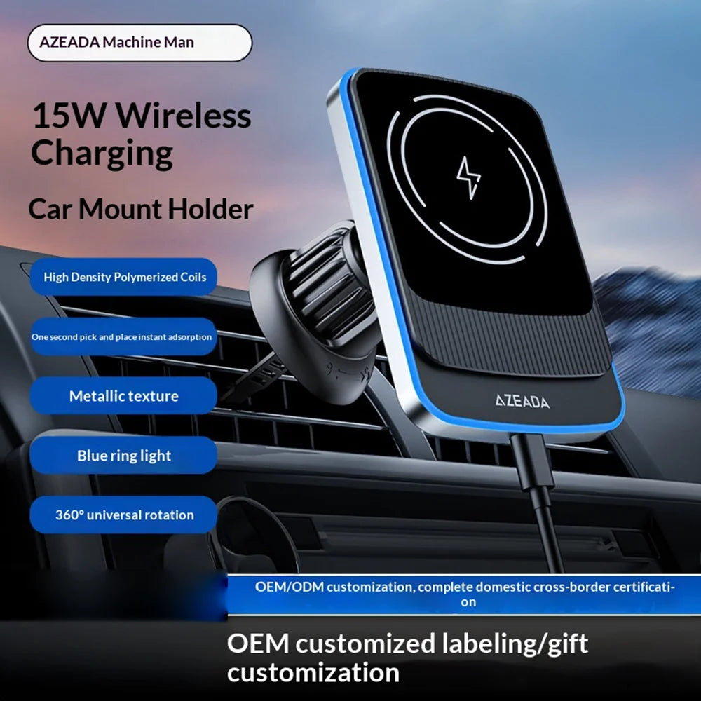 AZEADA AZ-C07 15W Wireless Charger 360 Degree Rotating Car Air Vent Mount Magnetic Phone Holder - Black - 2