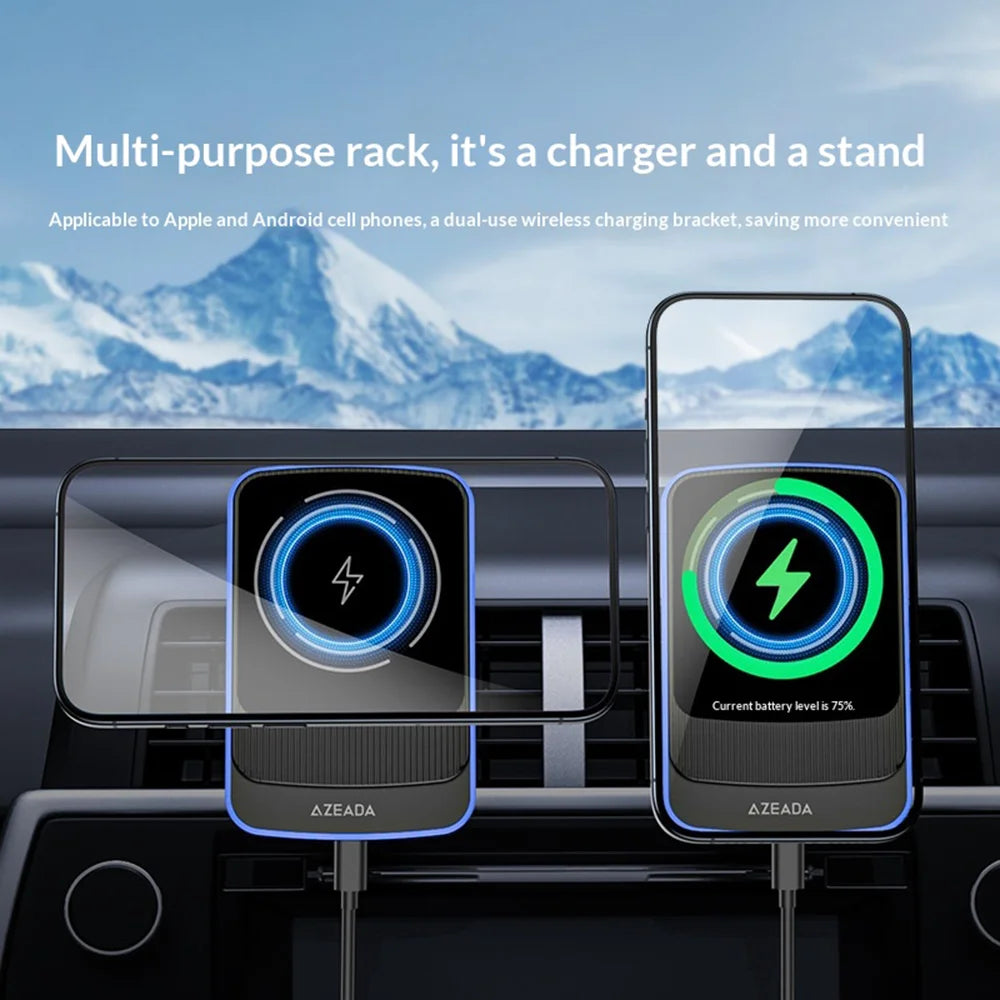 AZEADA AZ-C07 15W Wireless Charger 360 Degree Rotating Car Air Vent Mount Magnetic Phone Holder - Black - 3