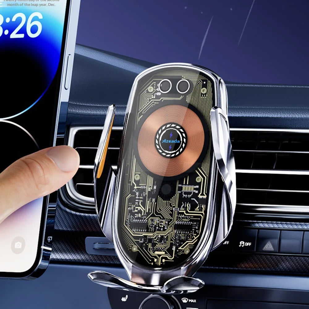 AZEADA AZ-C05 15W Wireless Charger Car Air Vent Mount Infrared Auto Clamp Phone Holder - Black - 4