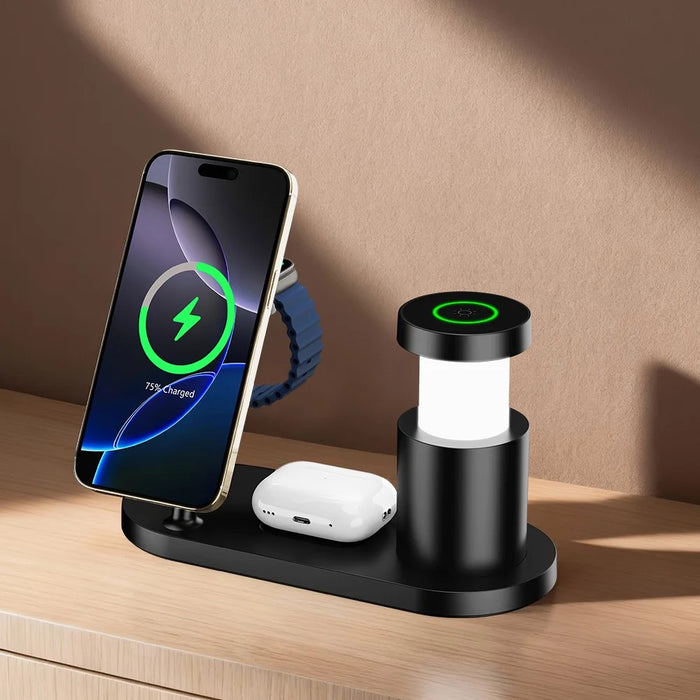 4 in 1 Qi2.2 Wireless Charger 25W Magnetic Charging Station with Night Light for iPhone Samsung Apple Watch AirPods - Black - 2