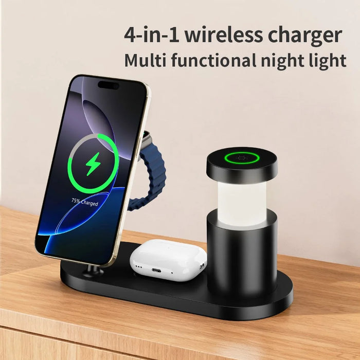 4 in 1 Qi2.2 Wireless Charger 25W Magnetic Charging Station with Night Light for iPhone Samsung Apple Watch AirPods - Black - 3