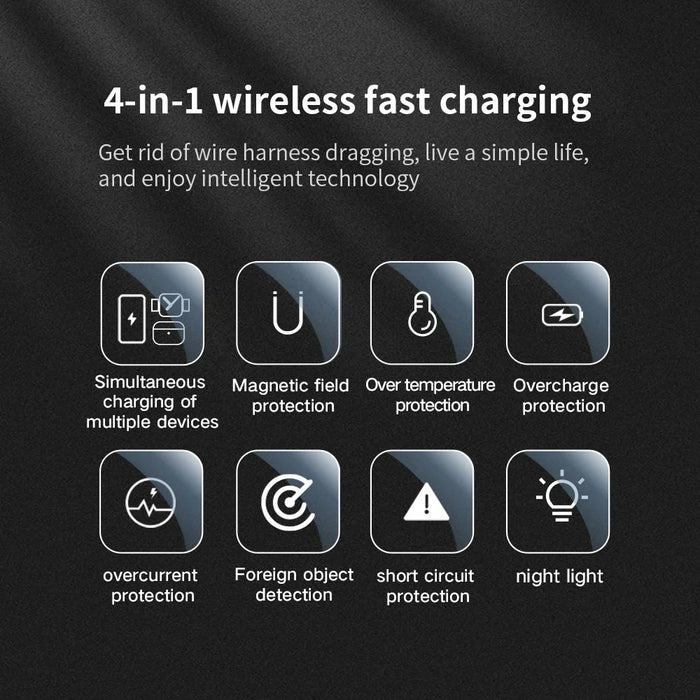 4 in 1 Qi2.2 Wireless Charger 25W Magnetic Charging Station with Night Light for iPhone Samsung Apple Watch AirPods - Black - 4