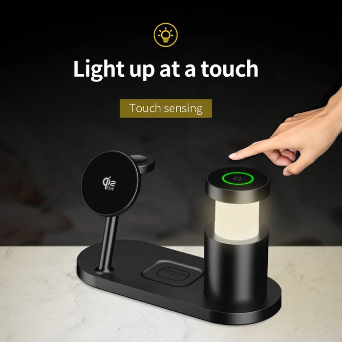 4 in 1 Qi2.2 Wireless Charger 25W Magnetic Charging Station with Night Light for iPhone Samsung Apple Watch AirPods - Black - 5