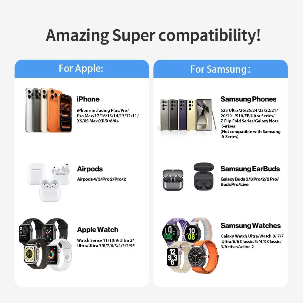 3 in 1 Qi2.2 Wireless Charger 25W Magnetic Stand for iPhone Samsung Phone Watch Earbuds - Black - 7