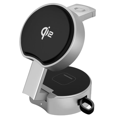 B30 3 In 1 Foldable Magnetic Wireless Charger with 80cm Retractable Cable Qi2 15W Fast Charging Dock for Phone Watch Earbuds - Silver+Black - 1