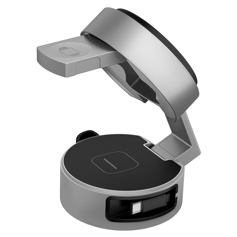 B30 3 In 1 Foldable Magnetic Wireless Charger with 80cm Retractable Cable Qi2 15W Fast Charging Dock for Phone Watch Earbuds - Silver+Black - 2